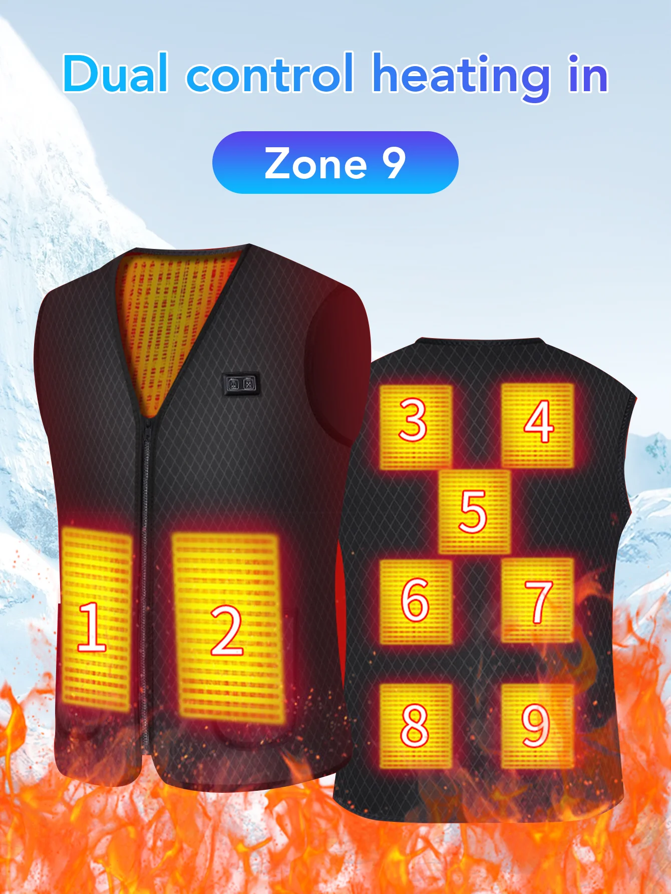 

Heating vest, electric heating vest, women's vest, winter 9 heating zones, front and rear separately controlled switch, temperat