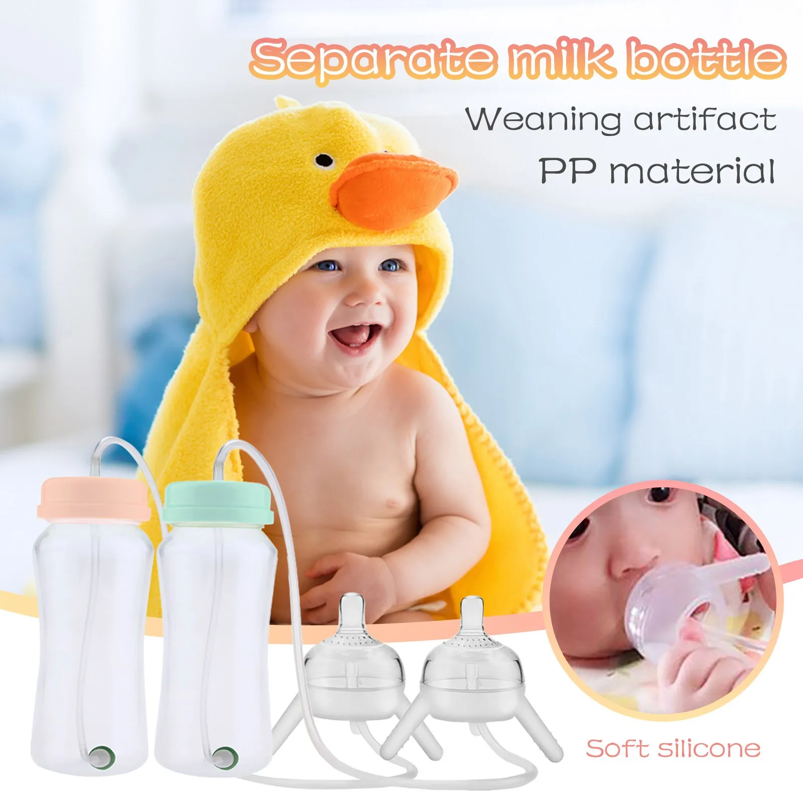 Separate child-mother baby bottle with long straw imitation milk weaning bottle