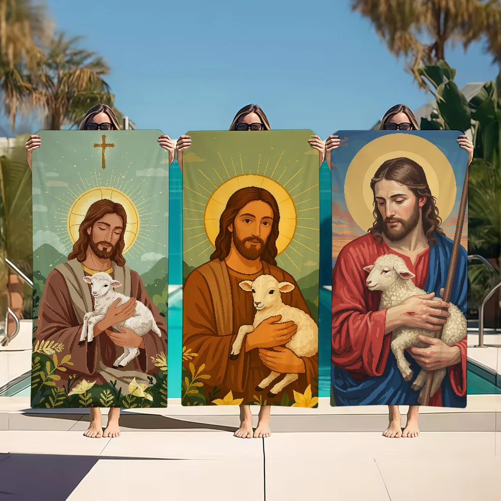 Christus-Handtuch Textil-Lamm-Bademantel Jesus Strand Schnelltrocknend Schäfer Leichtgewichtig Tragbar Camping Schwimmbad Reise