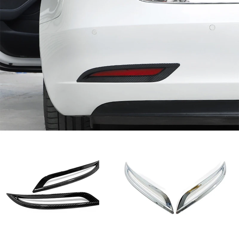 

For Tesla Model 3 2017-20 2021 2022 ABS Carbon Chrome Car rear fog lamp cover decorative frame sticker exterior accessories 2PCS