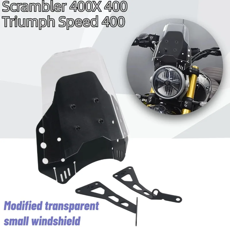 

New For Triumph Speed ​​400 Speed400 Scrambler 400X Modified Windshield Aluminum Alloy Transparent Small Windshield Decoration