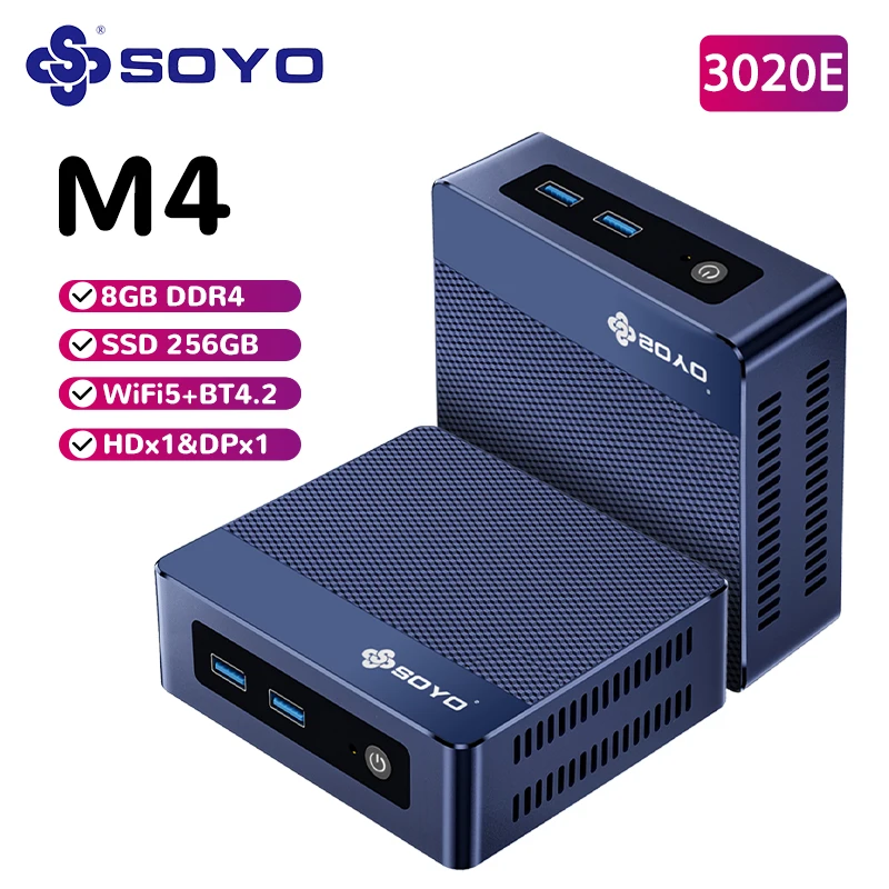 SOYO M4 Mini-PC-Computer AMD 3020E CPU Windows11 Pro 8 GB DDR4 RAM 256 GB M.2 SSD USB3.2 WiFi5 BT4.2 Haushalt Mini-Desktop-Host