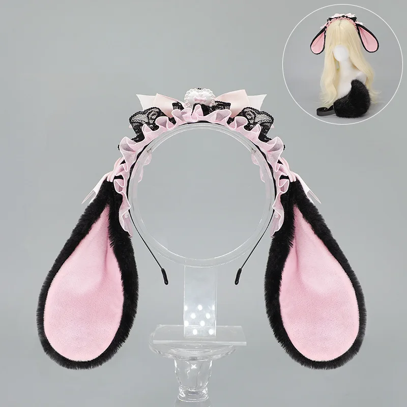 Bandeau oreilles de lapin Lolita pour femmes et filles, accessoires d'auto-photo de rue, Costumes de Cosplay Anime, cerceaux en fausse fourrure pour cheveux, couvre-chef de fête