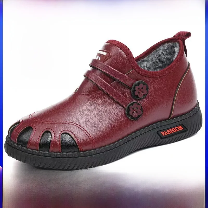 

Warm Fleece Lined Thickened Soft Bottom Winter Boots Comfortable Cotton Shoes for Mom And Grandma Daily Wear Flat Heel