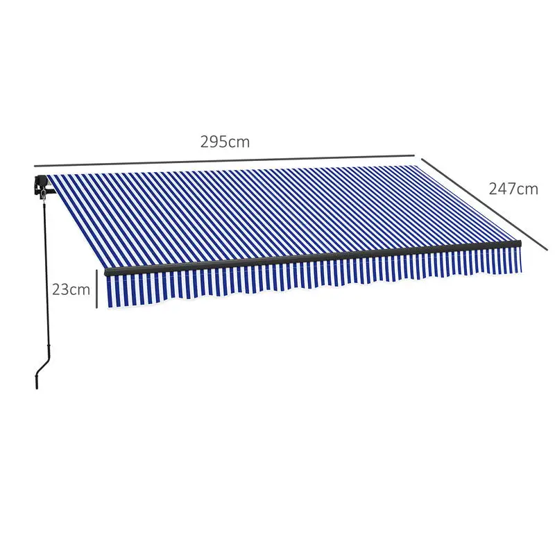 Auvents, stores manuels rétractables pour balcon, inclinaison réglable, manivelle, cadre en aluminium, polyester bleu et blanc