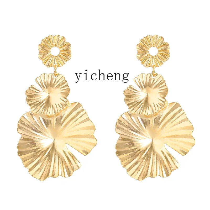 XL retro large petal long earrings personalized matte exaggerated geometric earrings women