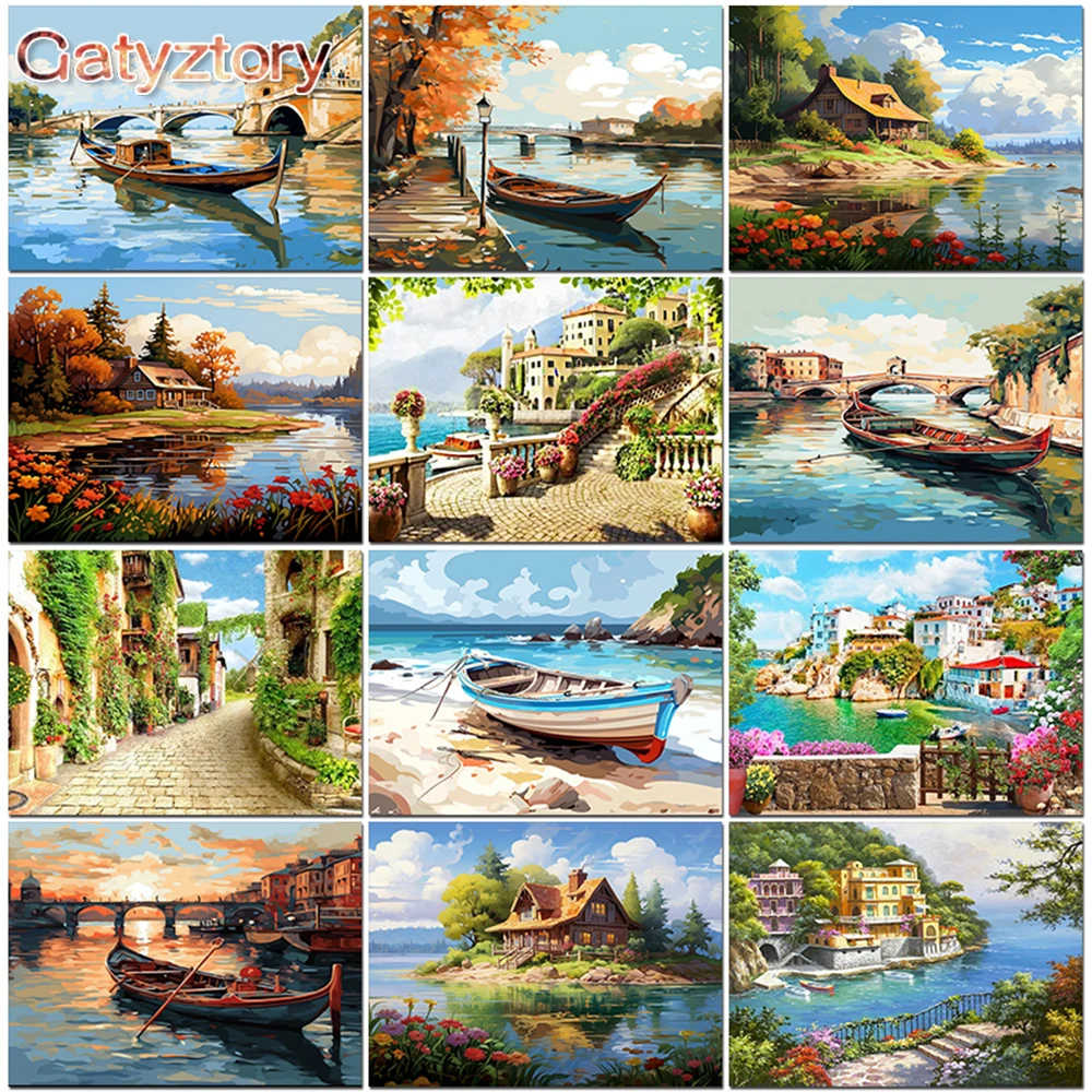 

GATYZTORY Town Landscape DIY Digital Oil Painting By Numbers On Canvas Paintings HandPainted Picture Paint Adult Home Decoration