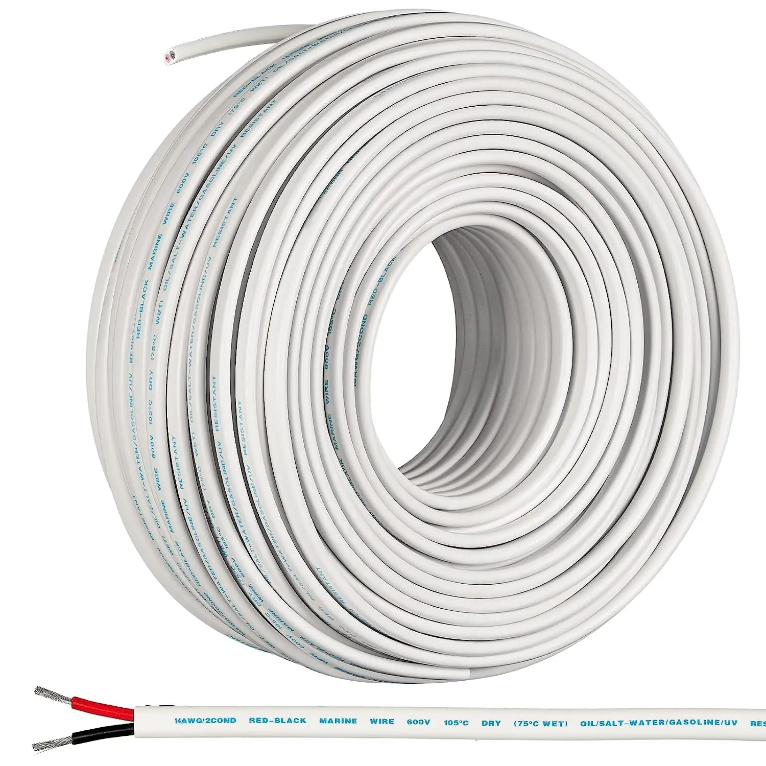 

18 AWG Marine Wire 100ft, Tinned Copper Duplex Boat Cable, Oxygen-Free for Boat Automotive RV