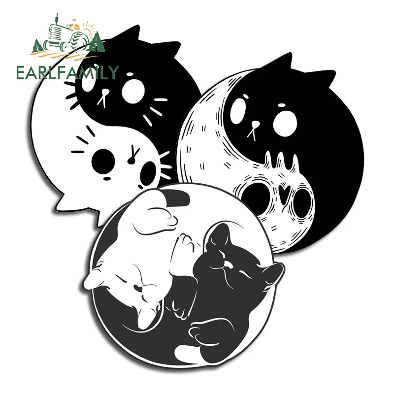 

Милые автомобильные наклейки EARLFAMILY в стиле кота иньян, 13 см, Простые индивидуальные наклейки, устойчивые к царапинам, фургон, декор для багажника, автомобильные товары