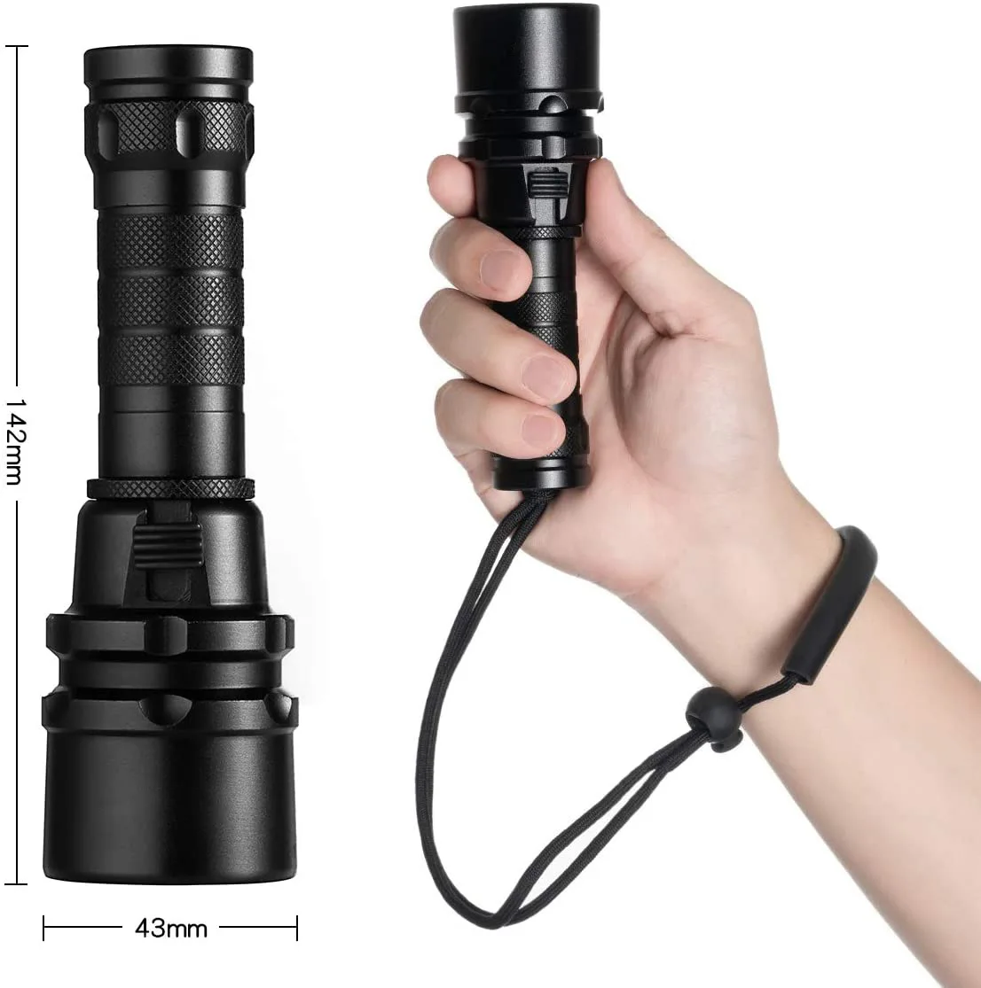 High Power Diving Flashlight IP68 Highest Waterproof Rating Professional Diving Light Powered by 18650 Battery With Hand Rope