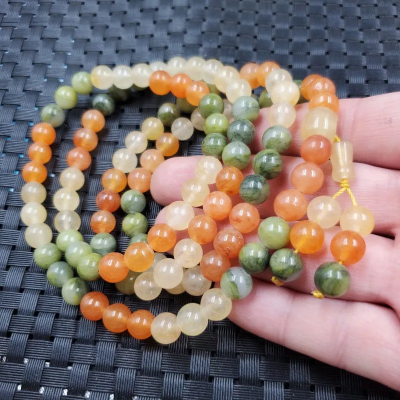 

Gold Silk Jade Round Bead Jade Bracelet Quartzite Multi-circle Bracelet.