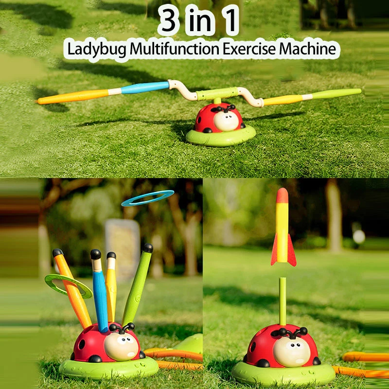 3 in 1 Ladybug Rocket Launcher Rope Skipping Machine Ferrule Game Toy Multifunction Sports Entertainment Outdoor Educational