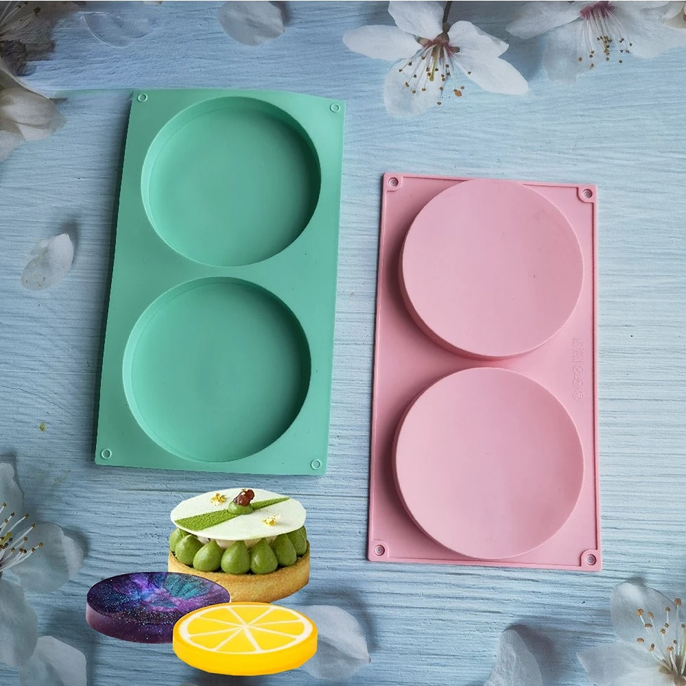 2 Holes Round Silicone Mold Cake Pastry Baking Molds Jelly Pudding Soap Form Ice Cake Decoration Tool Disc Bread Biscuit Mould