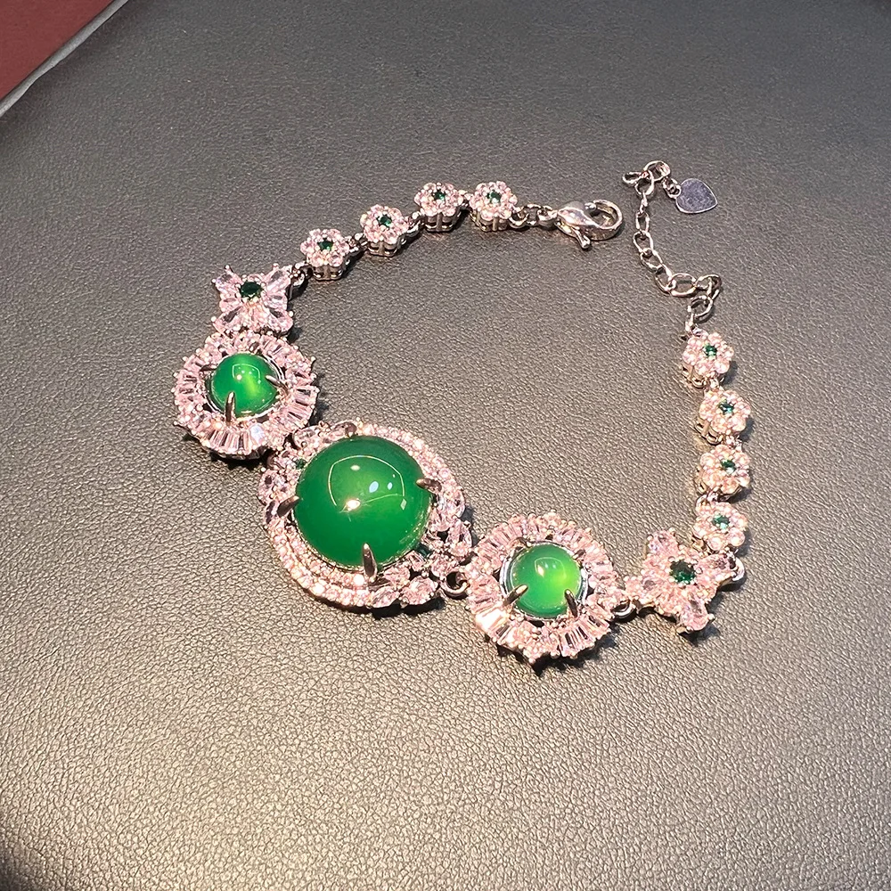 New national style high-grade chalcedony zircon bracelet vintage elegant court style copper silver-plated premium bracelet
