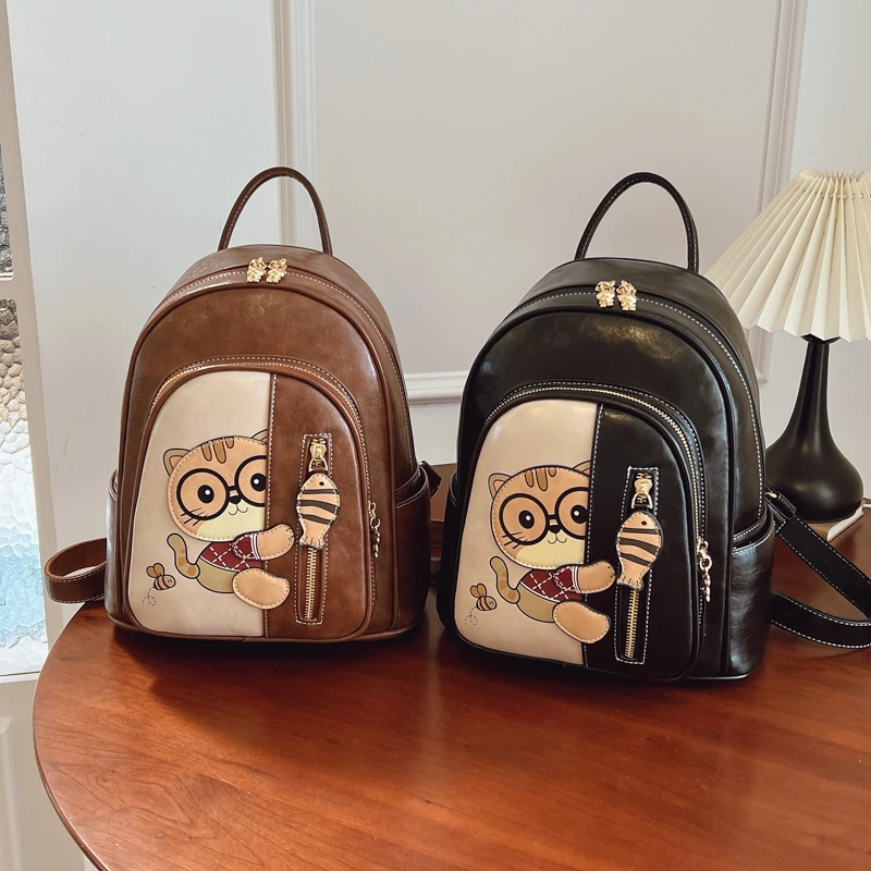 

Fashion Small Backpack PU Cute Cartoon Bear Pattern HandBag Women Commuter Versatile Clothing Accessories Small School Bag SAC