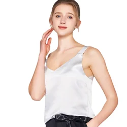 Summer Silk Satin V-neck Women Look Thin Mulberry Silk Inside and Outside Sleeveless Suspender Vest Women's Coat