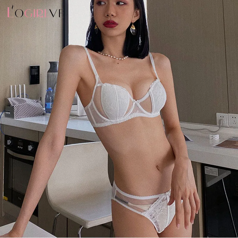 Logirlve New French Lingerie Summer Ultra Thin Lace Sexy Push Up Bra Set Ladies Bra Deep V High Quality Lace Women Lingerie Set