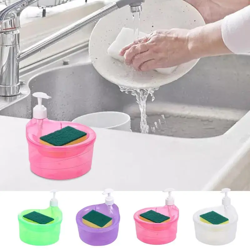 Dishwasher Dispenser Sponge Holder Washing Soap Dispenser 2 In 1 Washing Up Liquid Dispenser With Sponge  for Kitchen Sink