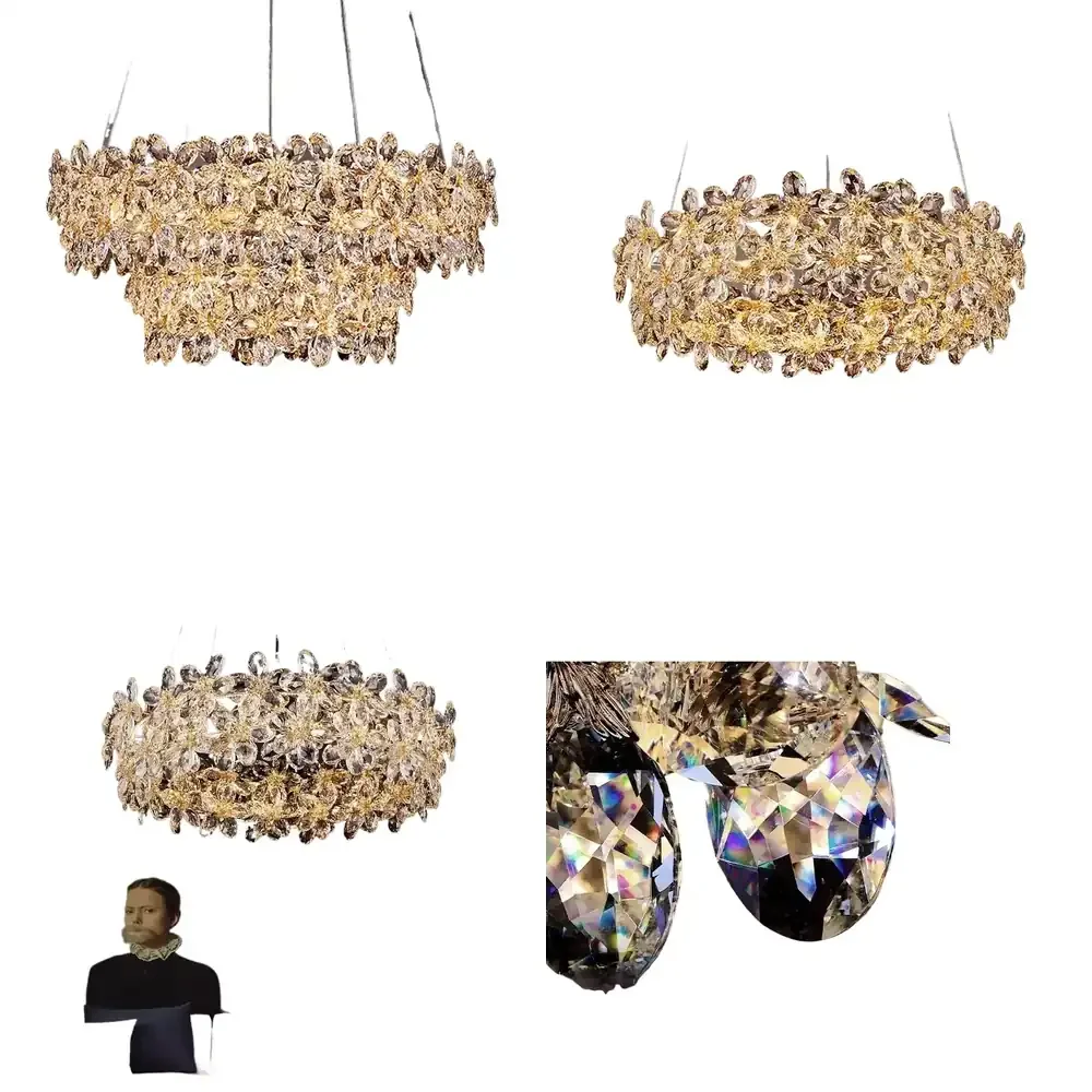 

for Gold Crystal Ceiling Pendant Lamp for Luxury Chandelier LED Hanging Light for Dining Room Hotel Hall Living Room Villa