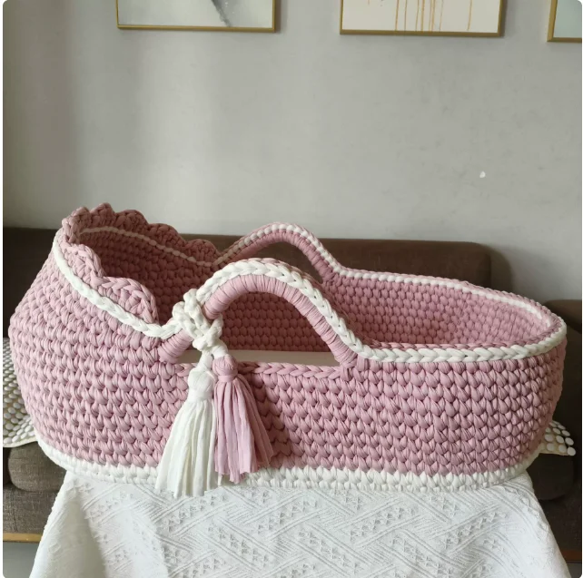 Woven Newborn Handbasket Moses Cradle Handheld Frame Cotton Rope Woven Crib Cloth Strip