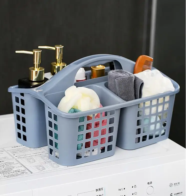 Plastic Shower Caddy Basket With 3Compartments Portable Cleaning Supply Storage Organizer With Handle Home Bathroom Accessories