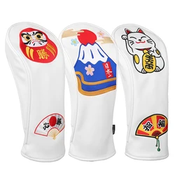 PU Leather Japan Cat Mountain  Full Embroidery Golf Headcover Golf Driver Head Covers
