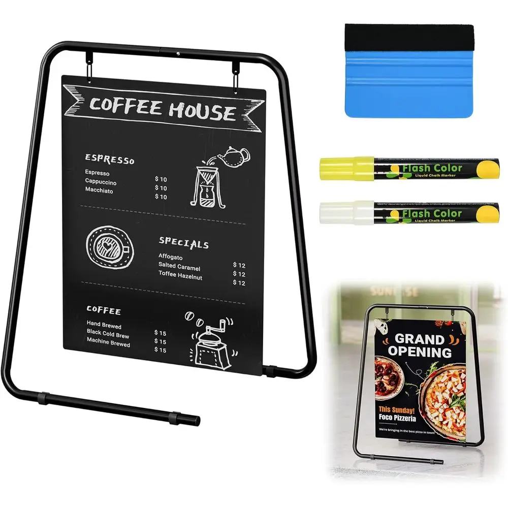 Two-Sided Swing Chalkboard & Poster Sign for Outdoor Use: Ideal for Restaurants, Cafes, and Events