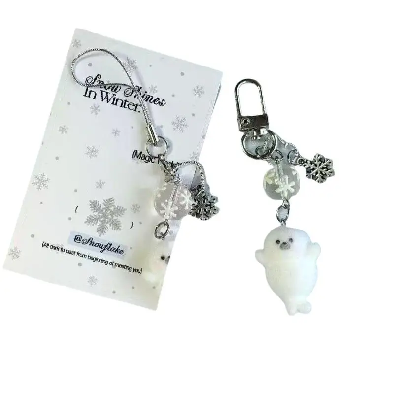 Harz-Beflockte Seeotter-Tier-Schlüsselanhänger Flauschige Niedliche Cartoon-Meerestiere Anhänger Taschen-Kopfhörer-Hülle Handy-Lanyard-Zubehör – Detail 7