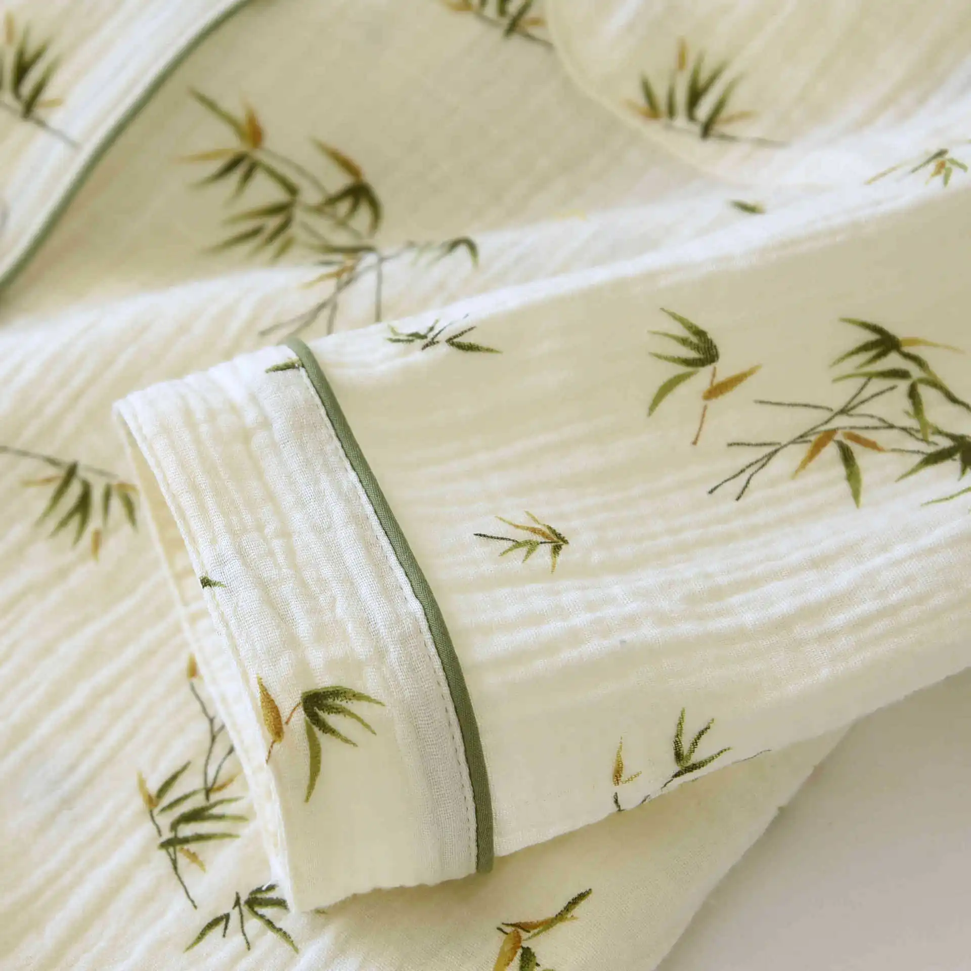 2025 neue Frühjahr/Sommer frauen Pyjama Set 100 % Baumwolle Crepe Langarm Lange Hosen Große Hause Kleidung Zwei stück Set Nachtwäsche