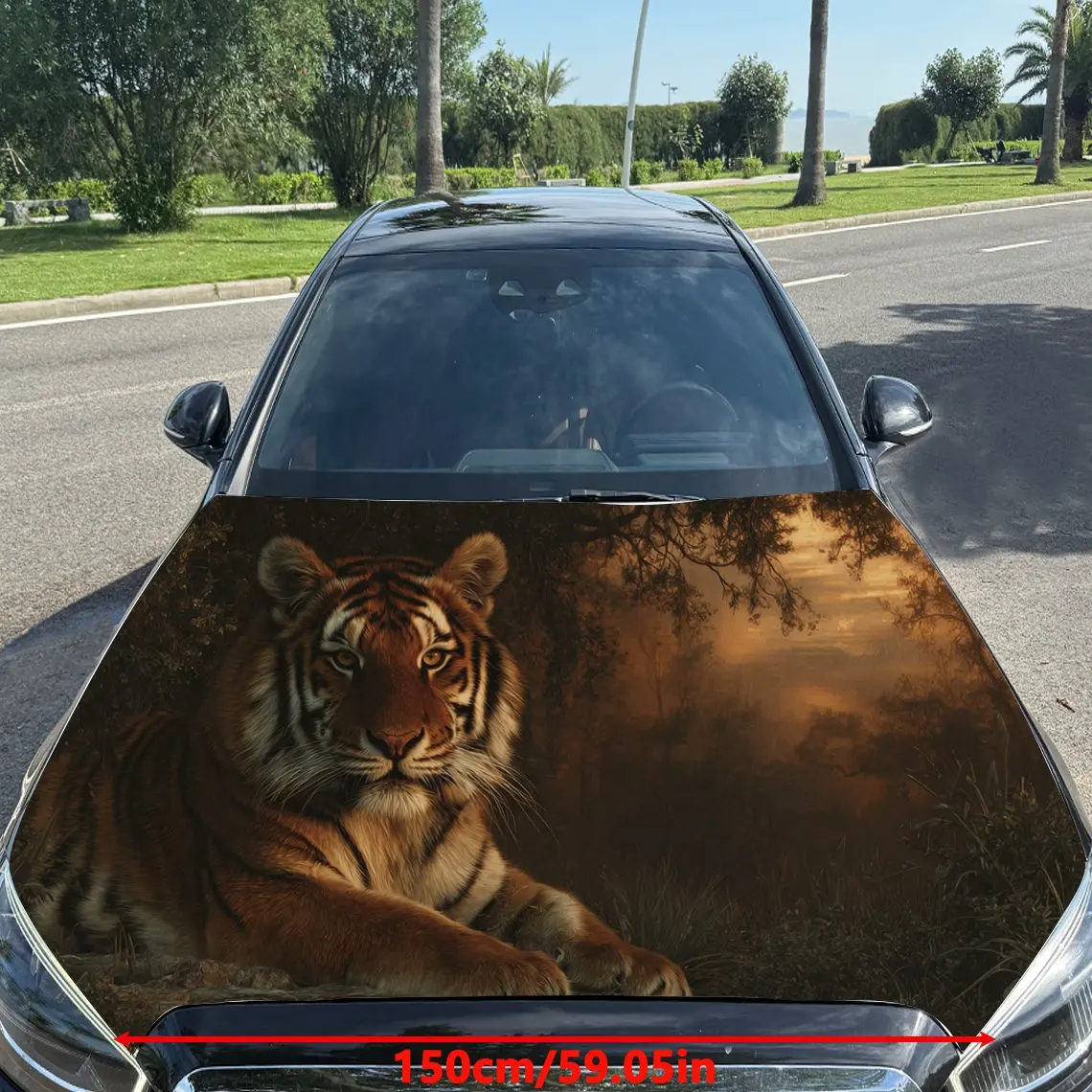 Car Decals A Tiger Design in a Warm, Nature-Inspired Textured Background with Artistic, Realistic Visual Details Car Hood Sticke