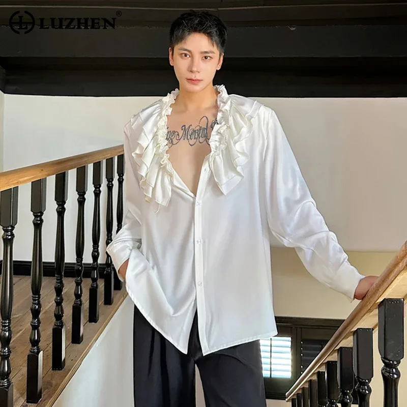 

LUZHEN Sleeved Long Design New Edge Shirts Casual Ruffle Original Trendy Niche Plain Versatile Bottom Shirt New Spring JY5955