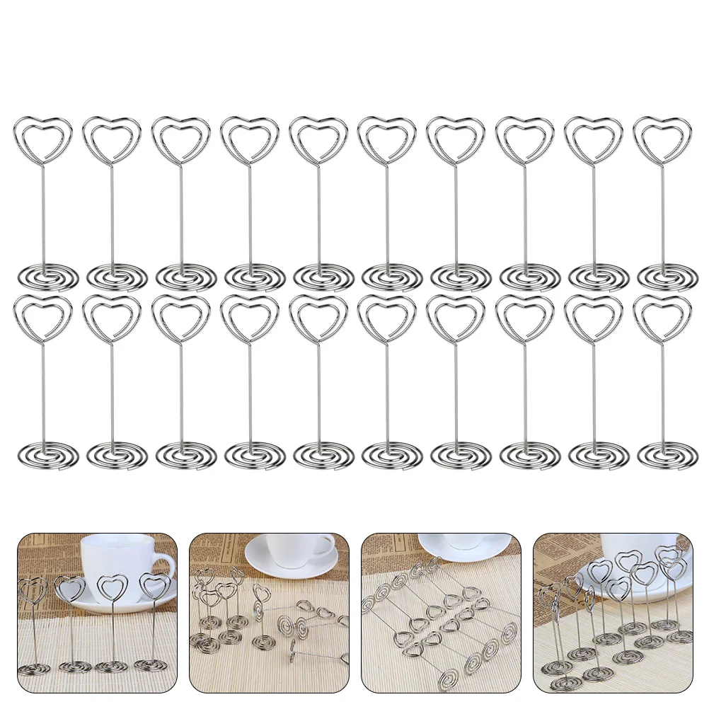 

20 Pcs Heart Tag Holder Convenient Card Clip Table Number Holders Wire Picture Photo Frame Decor Multi-function Memorandum