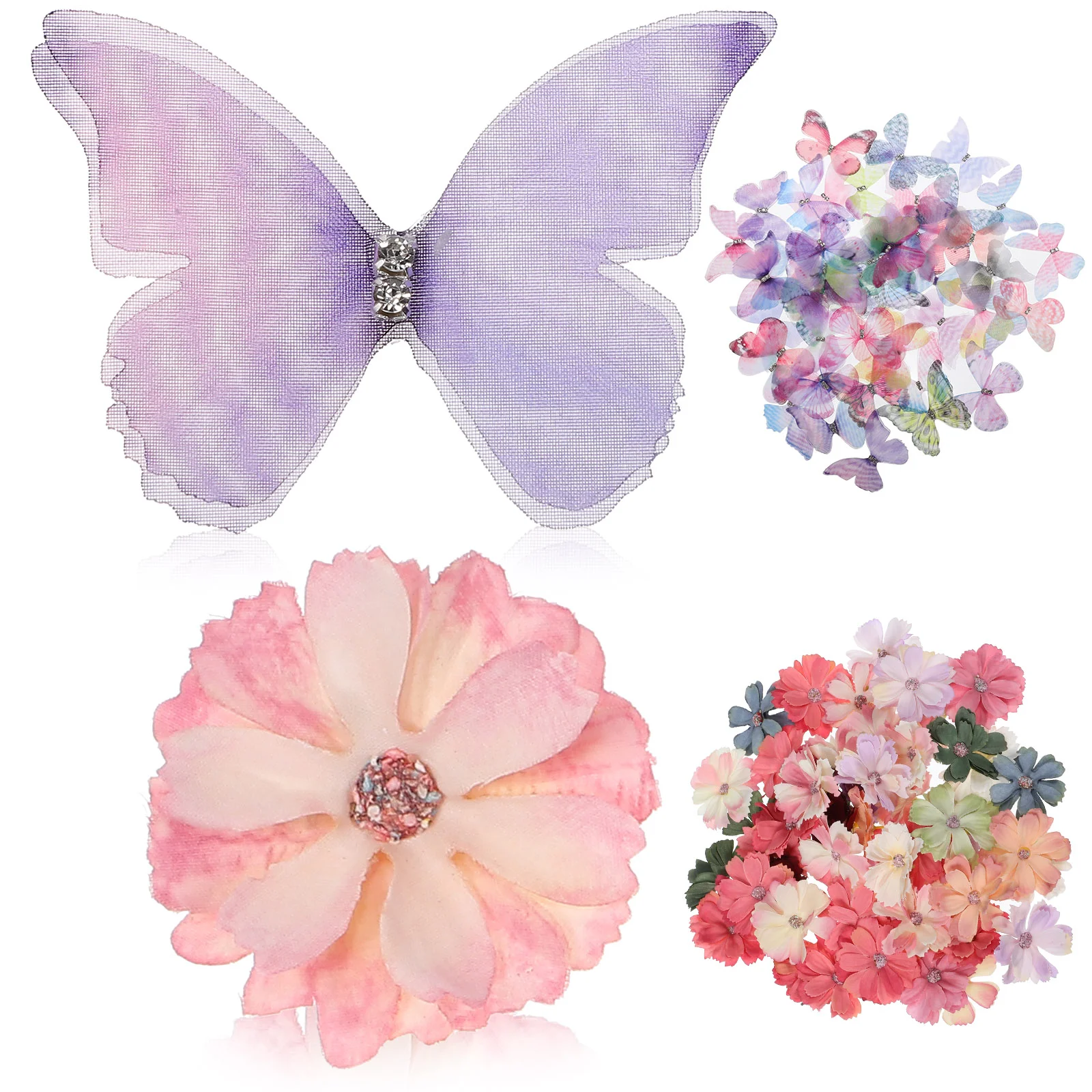 

100 Pcs Craft Fake Decoration Mixed Color Double Layer Butterflies + Flowers 50 Pieces Wedding Ornaments