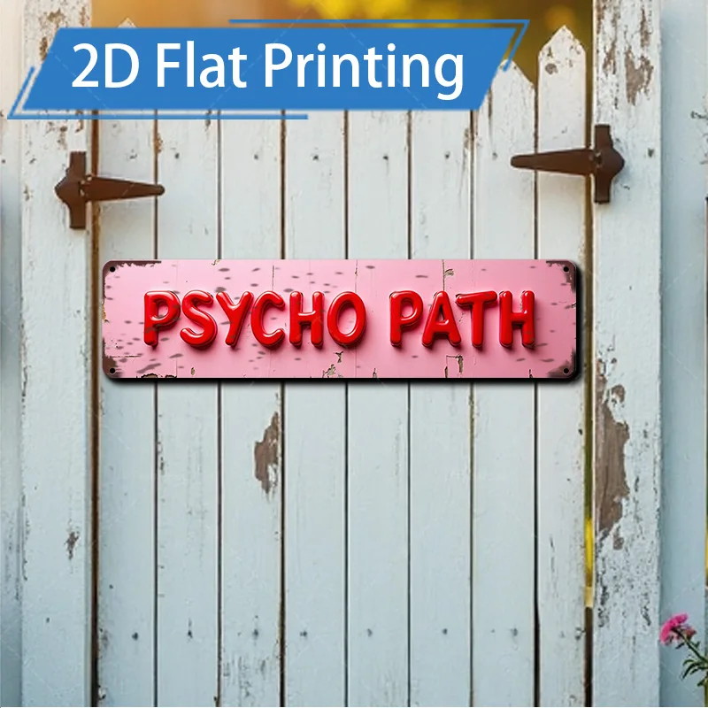 1 قطعة علامة معدنية ، 4x16 بوصة "الوردي الريفي 'PSYCHO PATH' علامة معدنية لديكور المنزل العتيق"
