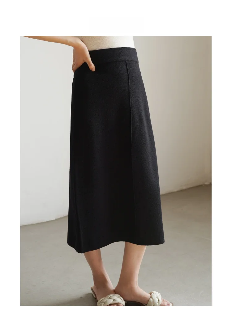 

Современная женская вязаная юбка А-силуэта с высокой талией для офиса и повседневной носки, весенняя модная новинка, однотонная, из смесового полиэстера
