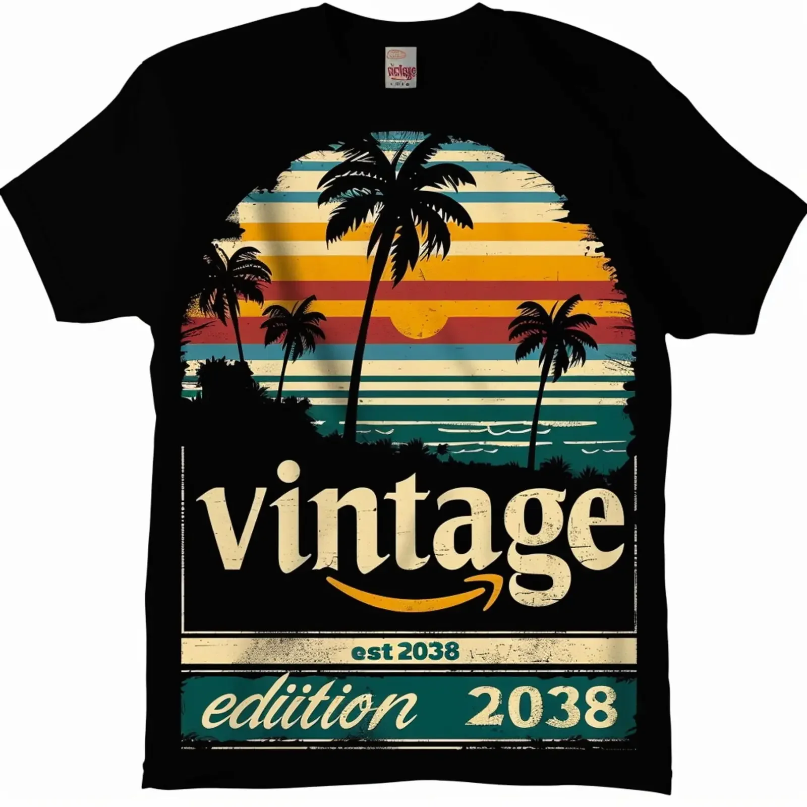 Vintage Retro TShirt Vintage Est2038 Birthday Party Sunset Palm Trees 90s Style