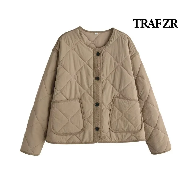 TRAF ZR Padded Coats Winter Parkas for Women Warm Woman Winter Coats Elegant Luxury Women's Coat Basic O-neck Khaki Snow Parkas