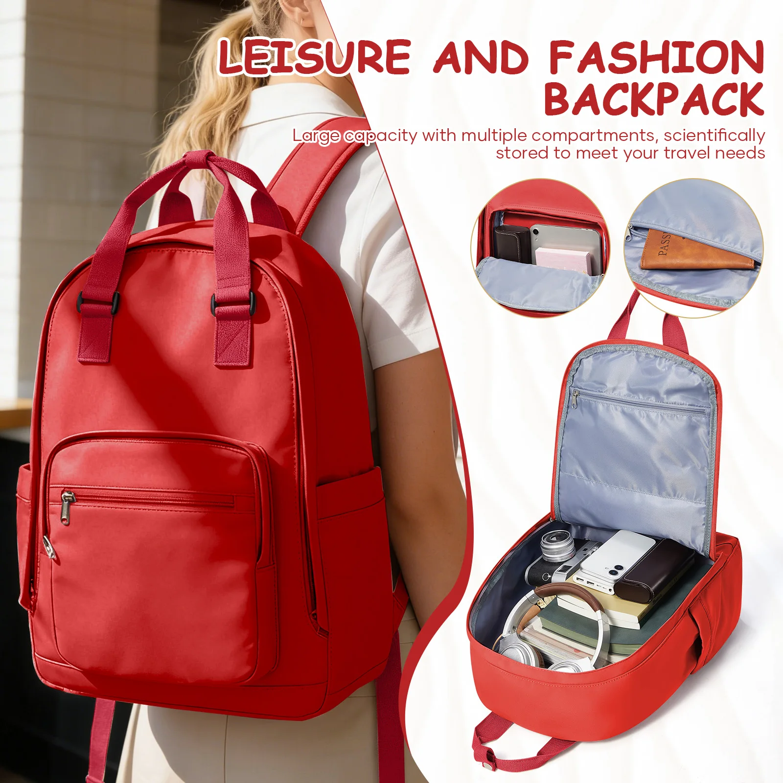 

Women's Fashion Backpack, Casual College Style Shoulder Bag, Large Capacity Lightweight Bookbag, Girl Weekend School Backpack