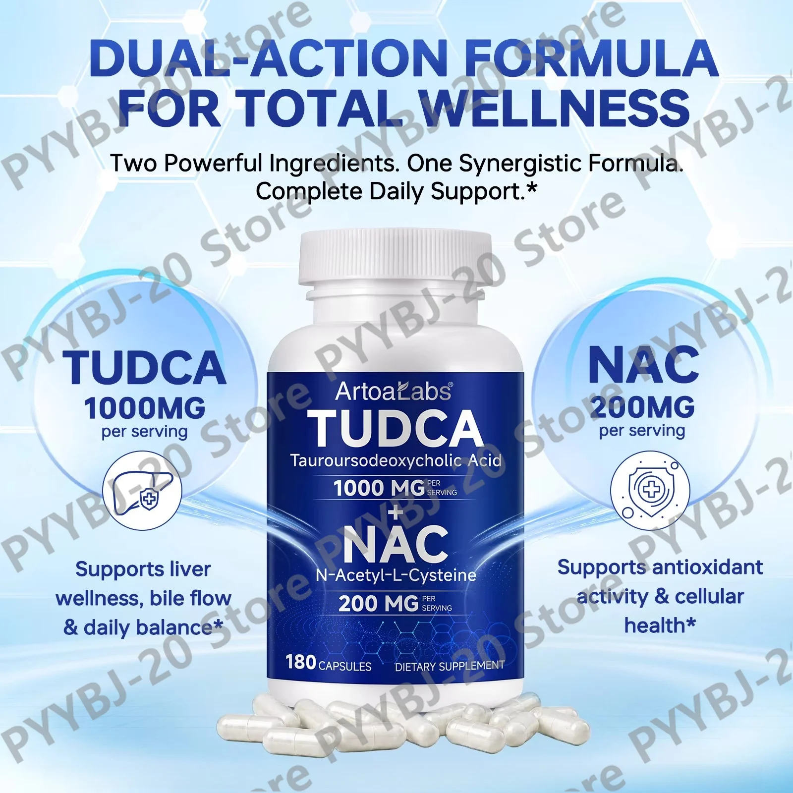 ArtoaLabs NAC & TUDCA Complex Liver Function Support Metabolism Antioxidant Cellular Support with NAC TUDCA Daily Formula 180ct