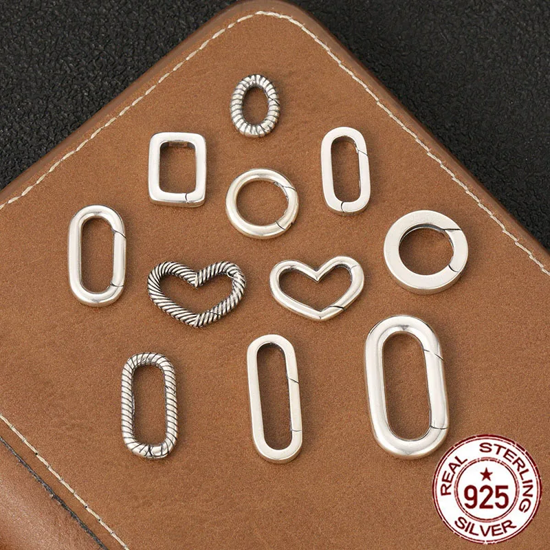 s925 sterling silver bracelet necklace connecting buckle, geometric heart-shaped handmade DIY accessory, rectangular circle
