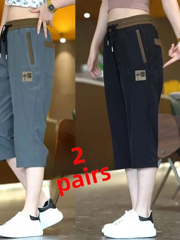 

Summer Ice Silk Thin Loose Straight Leg Seven-Foot Pants Men Casual orts Sports Mid-Pants Pants Breathable Cool Feeling