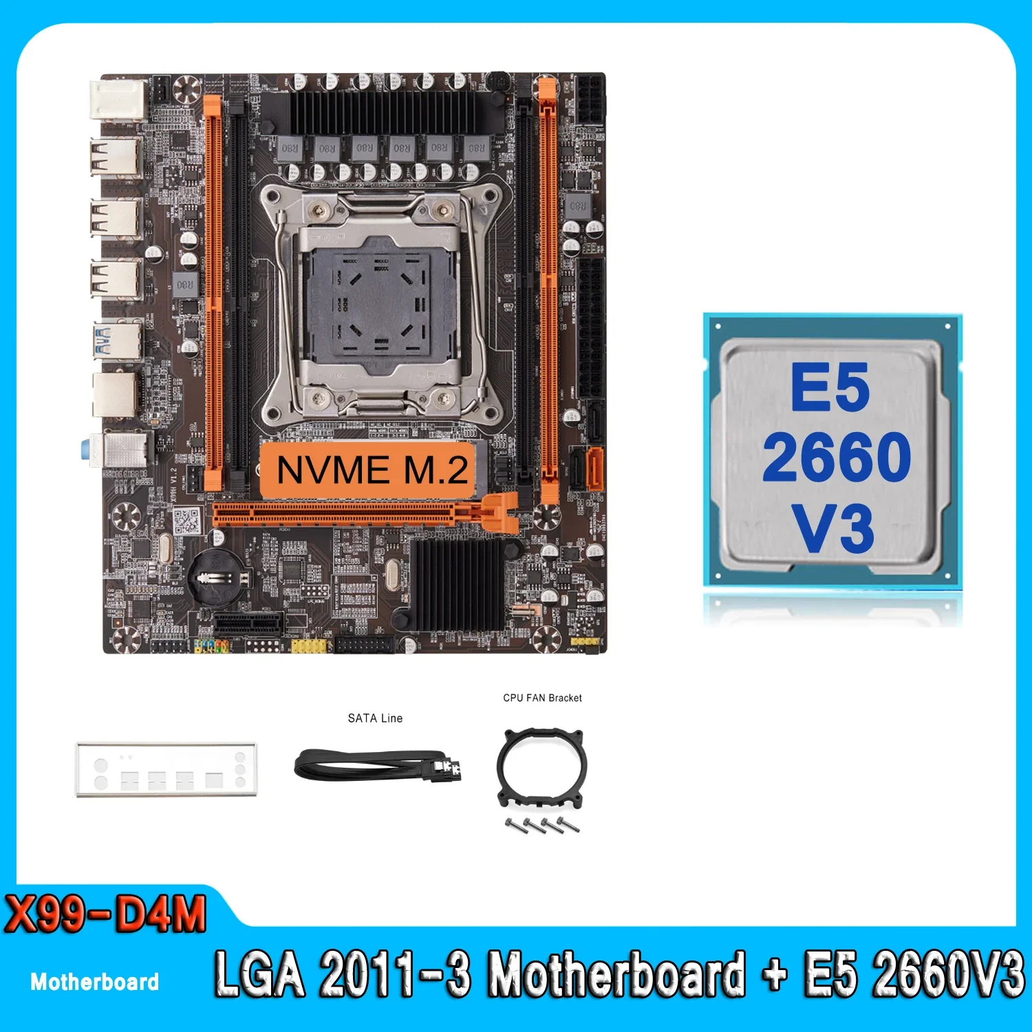 Kit Xeon X99 Motherboard LGA 2011-3 Kit Xeon E5 2660 V3 CPU PCI-16 USB3.0 Server M-ATX NVME M.2 X99 E5 2660V3 Motherboard Set