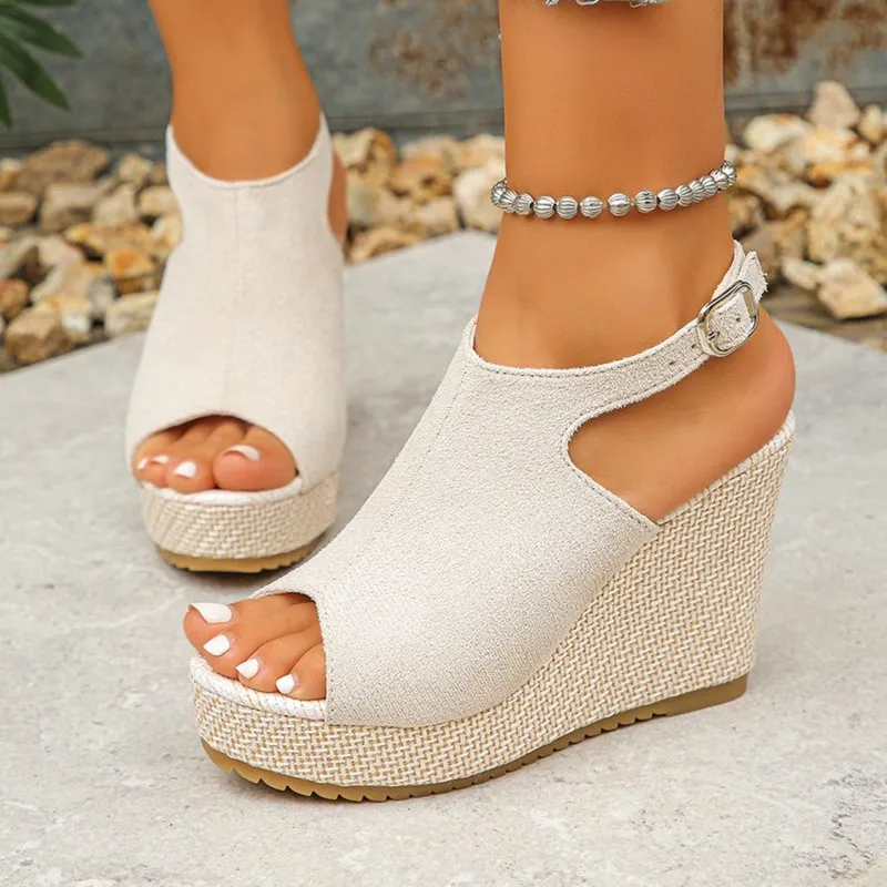 

Women Wedges Sandals Peep Toe High Heeled Shoes 2026 Summer Ankle Straps Sandals Platform Outdoor Shoes Women Sandalias De Mujer