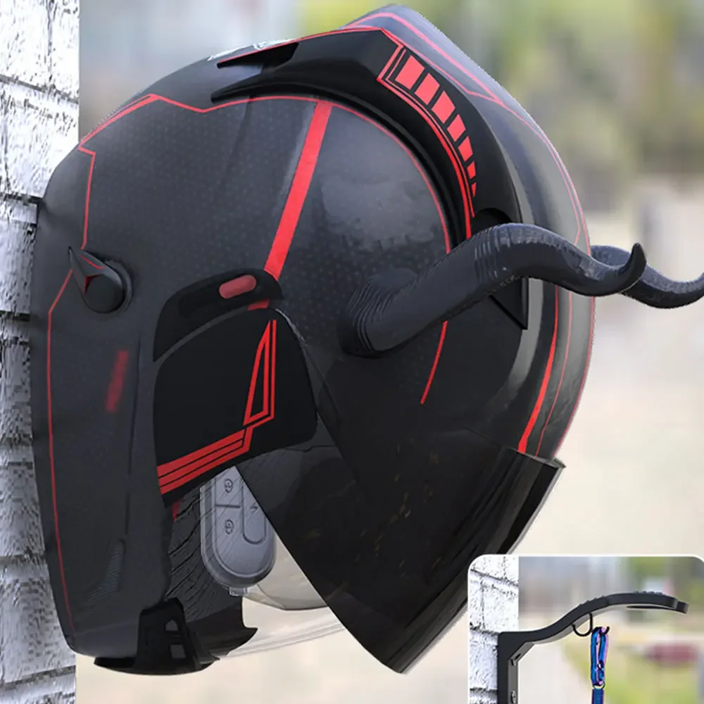 Multifunctional Wall Mount Helmet Holder Rack for Motorcycle Bike ATV Helmet Display Hanger Hook with Installation Hardware