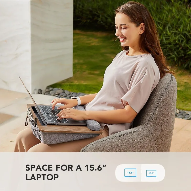 Desk with Pillow Cushion, Fits up to 15.6 inch Laptop, with Anti-Slip Strip & Storage Function for Ho