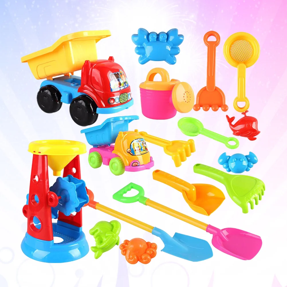 17Pcs Kids Beach Toys Set Sandbox Toys Truck Sand Toys Creative Sand Tools Kit Sand Molds Shovels Waterwheel for Children