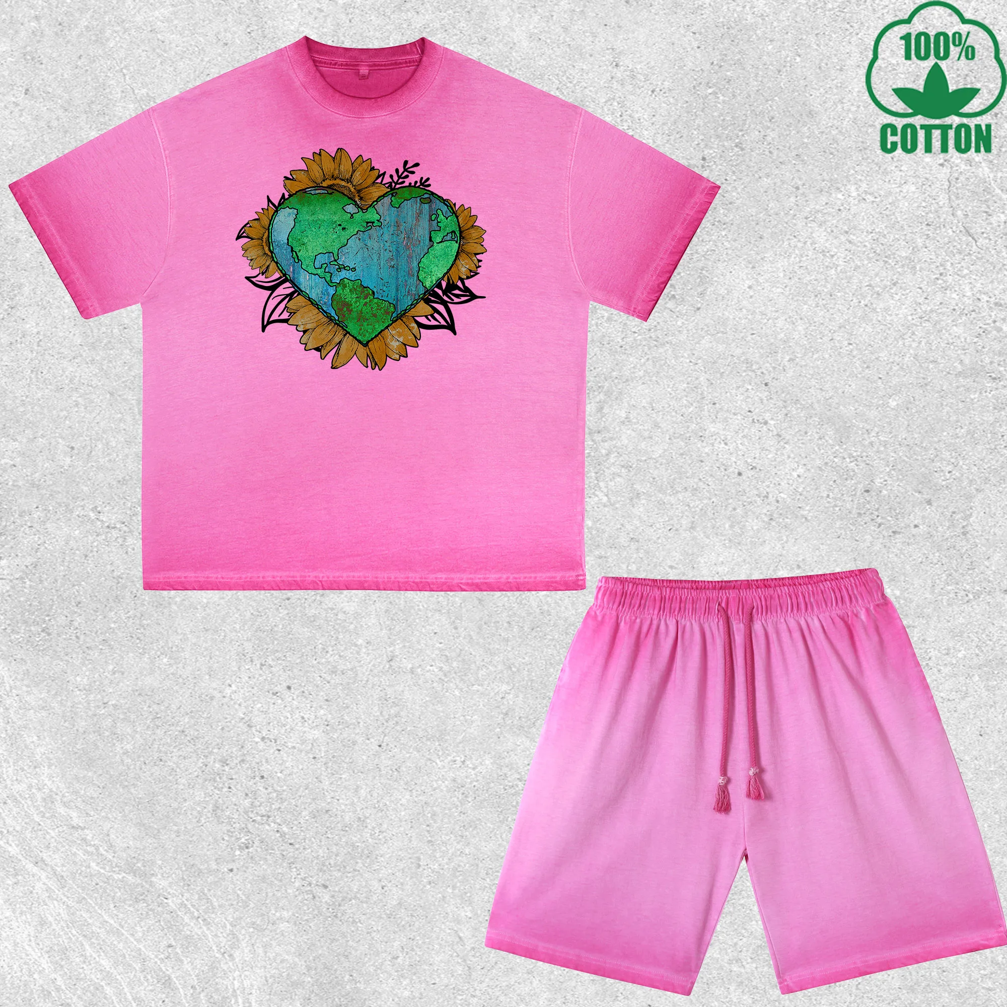 

Be Kind Earth Day Printed Dirty Wash T-Shirt Shorts Set Multicolor Combo Loose Trendy Fashionable 100%Cotton Short Value Pack