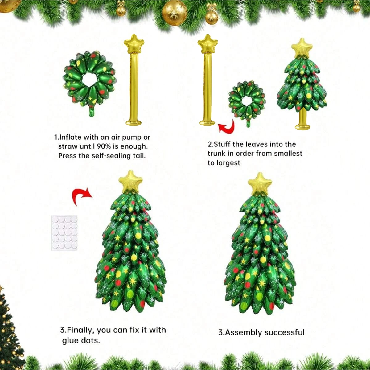 1 Stück Weihnachtsschneemann, Baum und Weihnachtsmann, goldener Elch-Ballon, geeignet für Weihnachtsfeier, Neujahr, Geburtstag – Detail 11