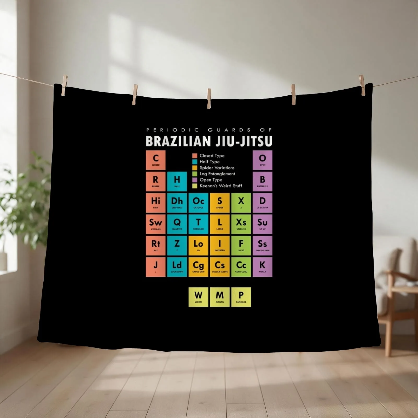 BJJ Brazilian Jiu Jitsu Periodic Table of Guards Throw Blanket couch cozy soft plush fuzzy picnic outdoor blanket