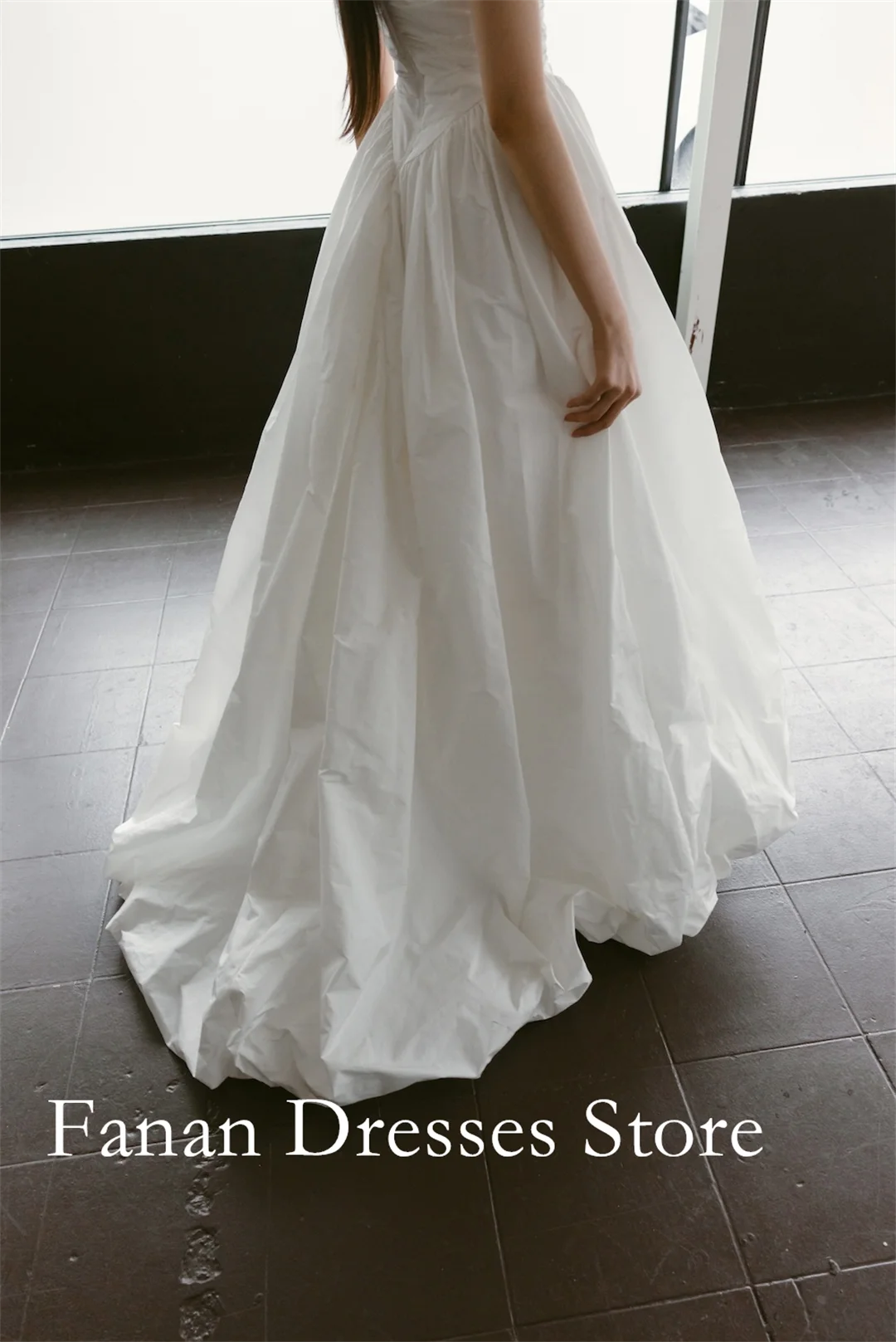 Off The Shoulder Tulle Short Sleeve Wedding Dress Ruched Fitted Bodice Voluminous A Line Ballgown Minimalist Vintage Bridal Gown